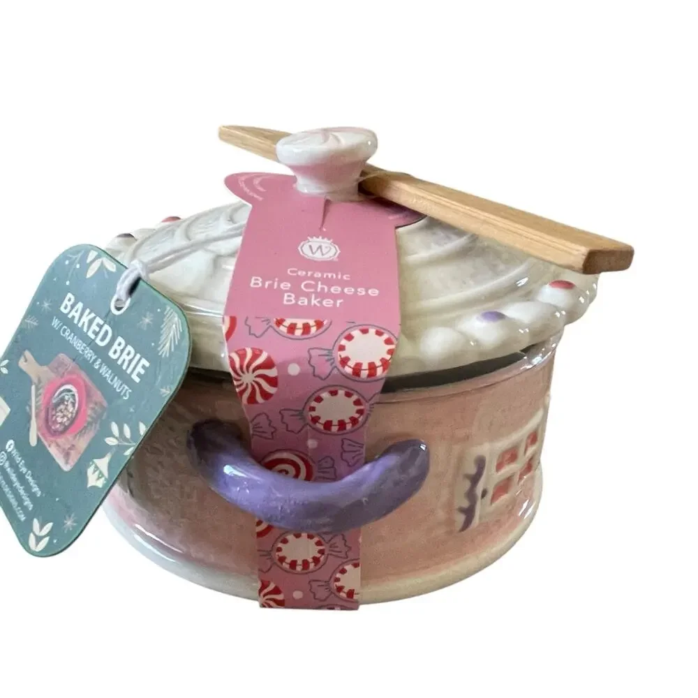 Pink Gingerbread House Brie Cheese Baker with Lid Bakeshop Christmas 2024 New